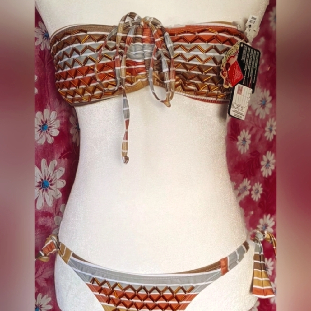 Babalu Columbian beaded bikini. Sz. Small. NWT. Strapless multicolor.